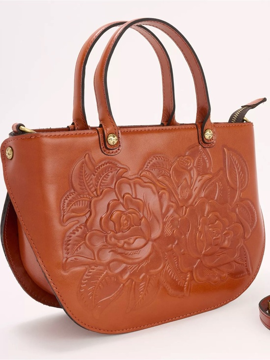 Patricia Nash Handbags - Patricia Nash Fairford Embossed Leather Satchel Shoulder Bag in Cognac